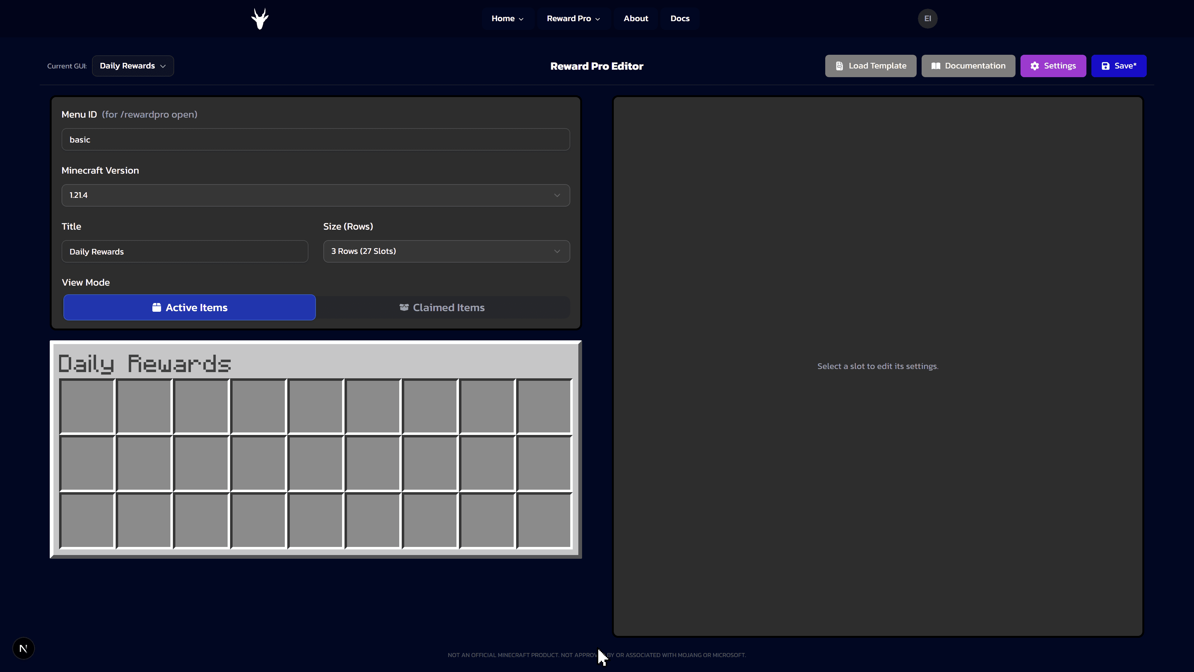 The Reward Pro web editor